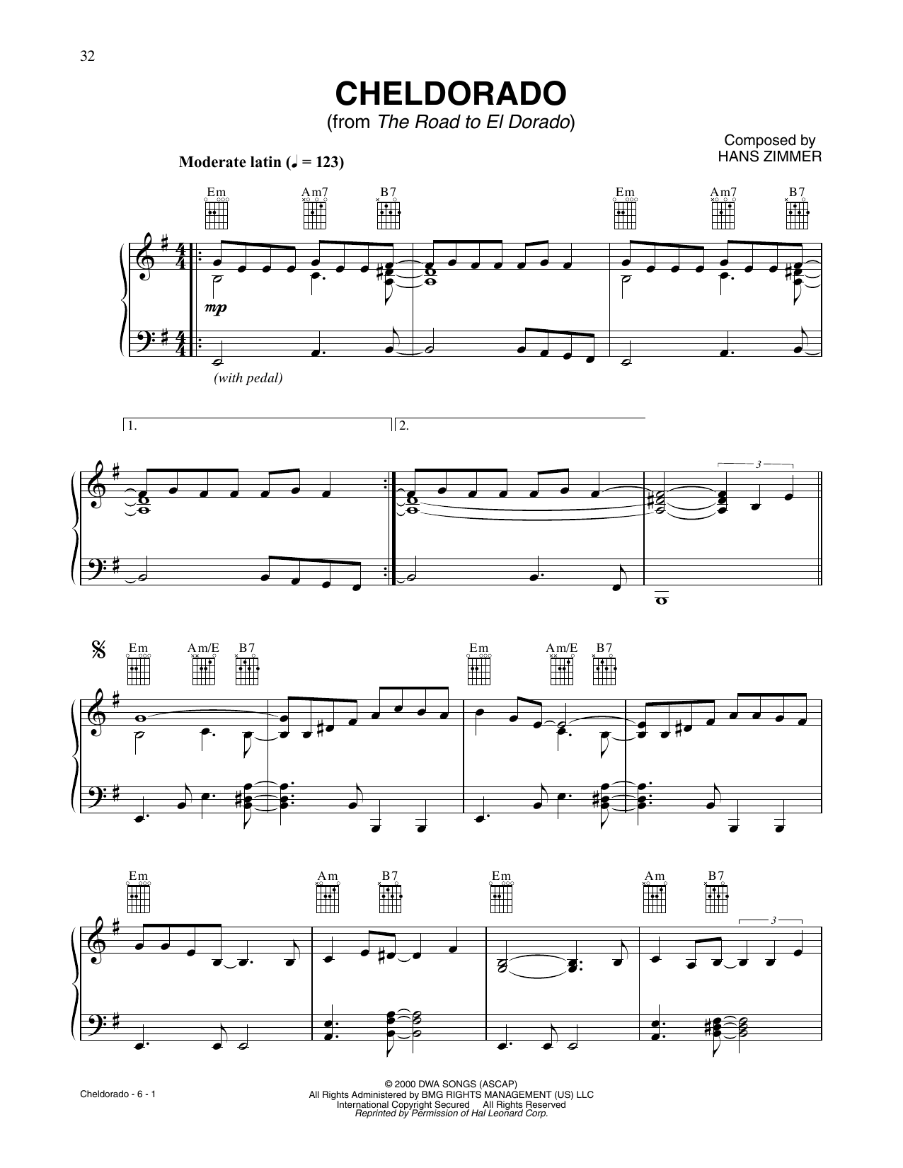 Hans Zimmer Cheldorado (from The Road To El Dorado) Sheet Music Notes & Chords for Piano Solo - Download or Print PDF