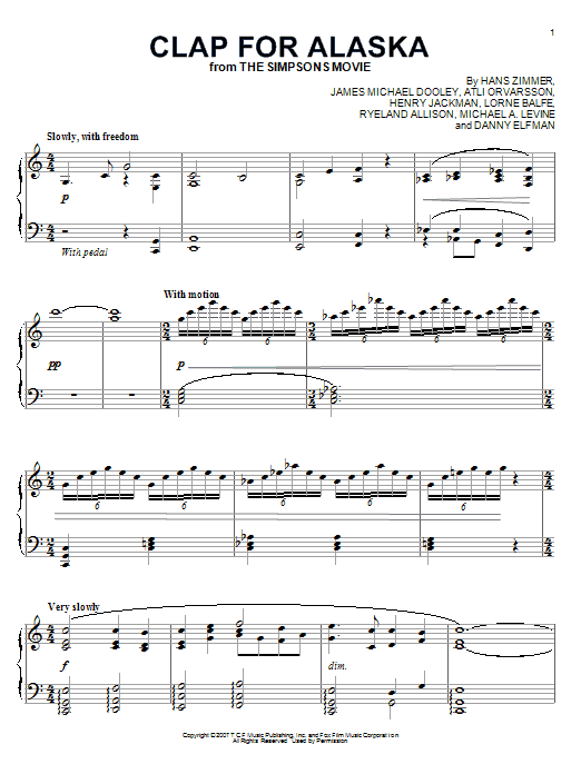 Hans Zimmer Clap For Alaska Sheet Music Notes & Chords for Piano - Download or Print PDF
