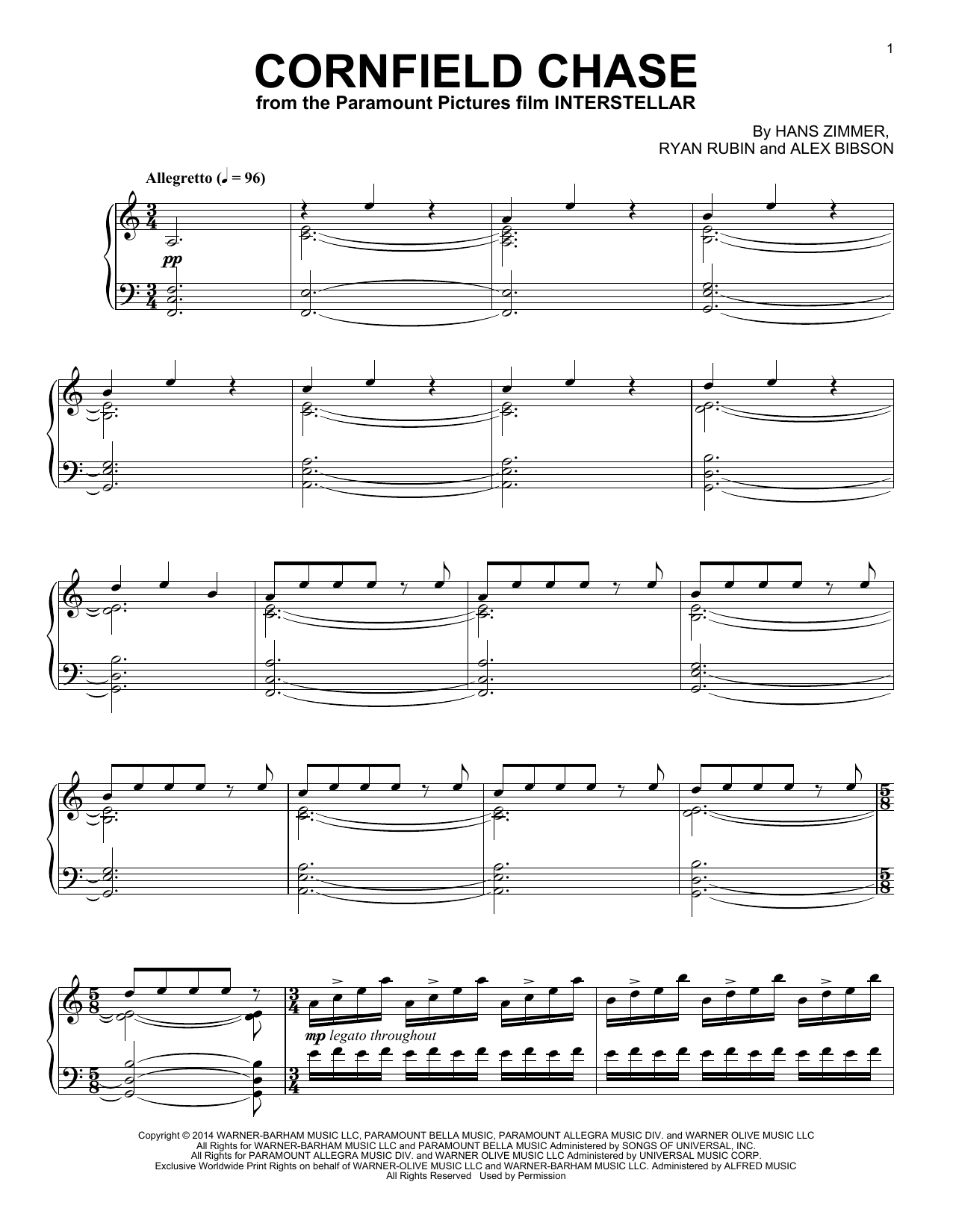 Hans Zimmer Cornfield Chase (from Interstellar) Sheet Music Notes & Chords for Easy Piano - Download or Print PDF