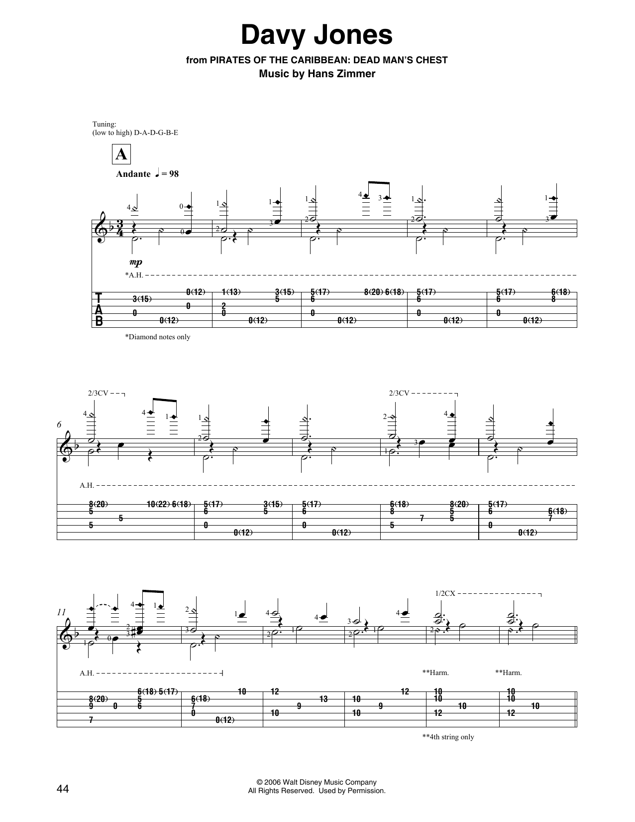 Hans Zimmer Davy Jones (from Pirates Of The Caribbean: Dead Man's Chest) Sheet Music Notes & Chords for Solo Guitar - Download or Print PDF