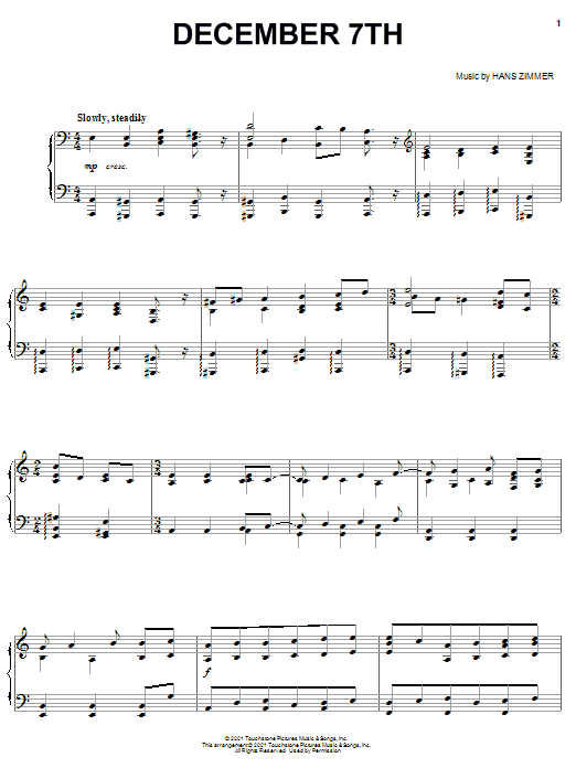 Hans Zimmer December 7th Sheet Music Notes & Chords for Piano - Download or Print PDF