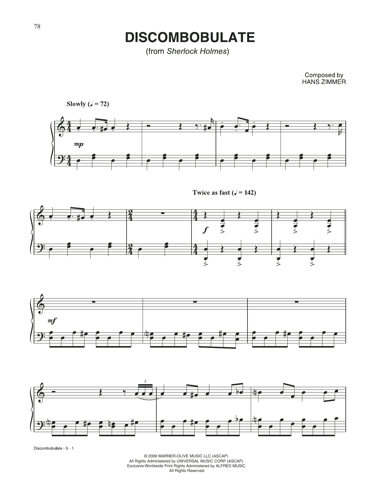 Hans Zimmer Discombobulate (from Sherlock Holmes) Sheet Music Notes & Chords for Piano Solo - Download or Print PDF