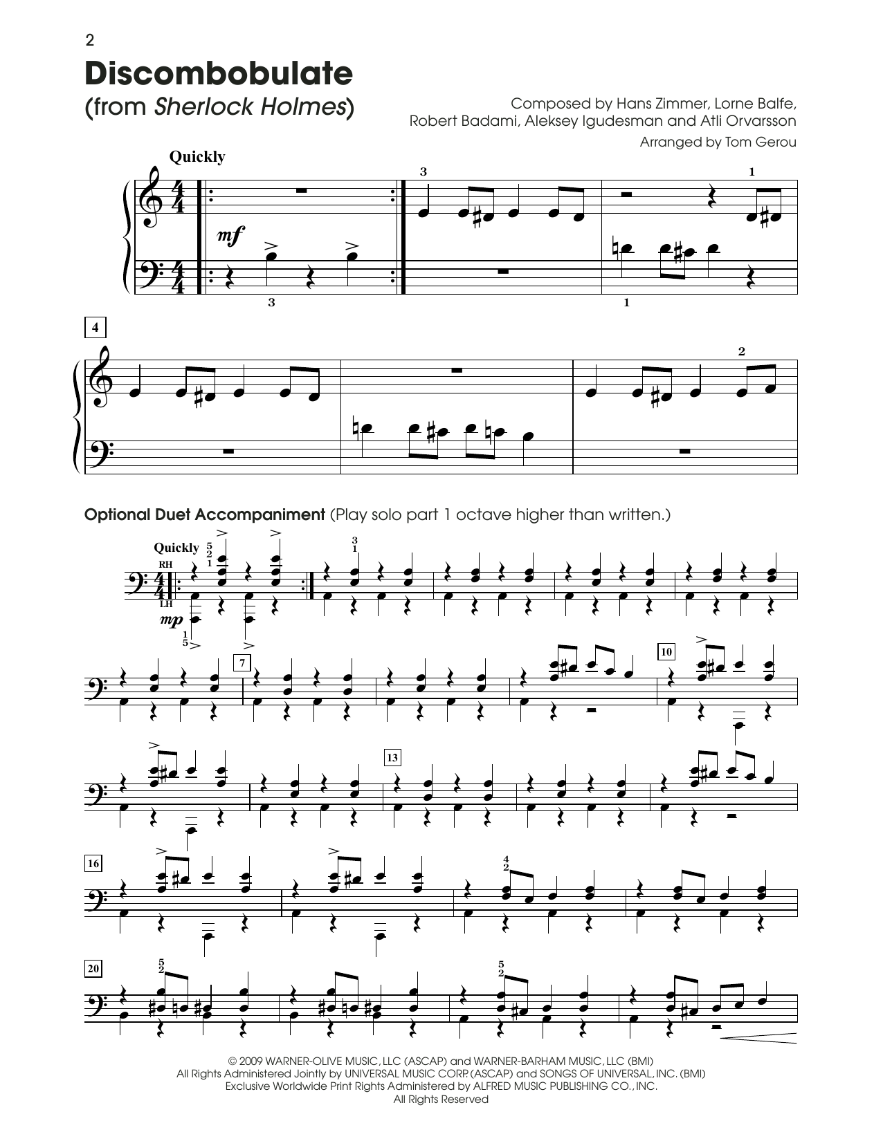 Hans Zimmer Discombobulate (Theme from Sherlock Holmes) (arr. Tom Gerou) Sheet Music Notes & Chords for 5-Finger Piano - Download or Print PDF
