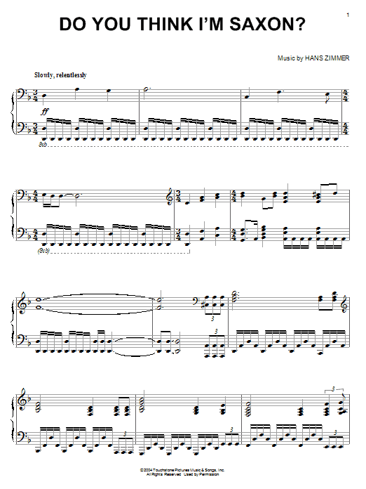 Hans Zimmer Do You Think I'm Saxon? (from King Arthur) Sheet Music Notes & Chords for Piano - Download or Print PDF