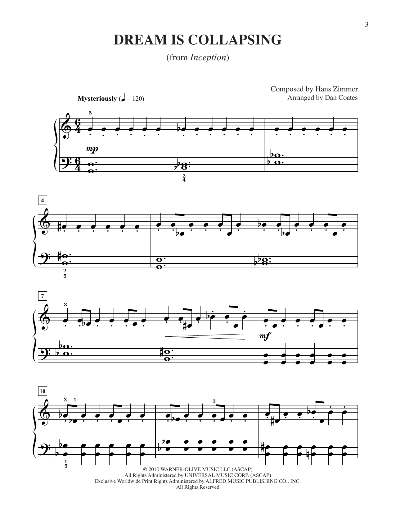 Hans Zimmer Dream Is Collapsing (from Inception) (arr. Dan Coates) Sheet Music Notes & Chords for Easy Piano - Download or Print PDF