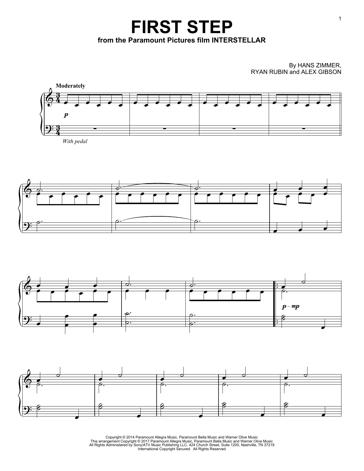 Hans Zimmer First Step Sheet Music Notes & Chords for Piano - Download or Print PDF