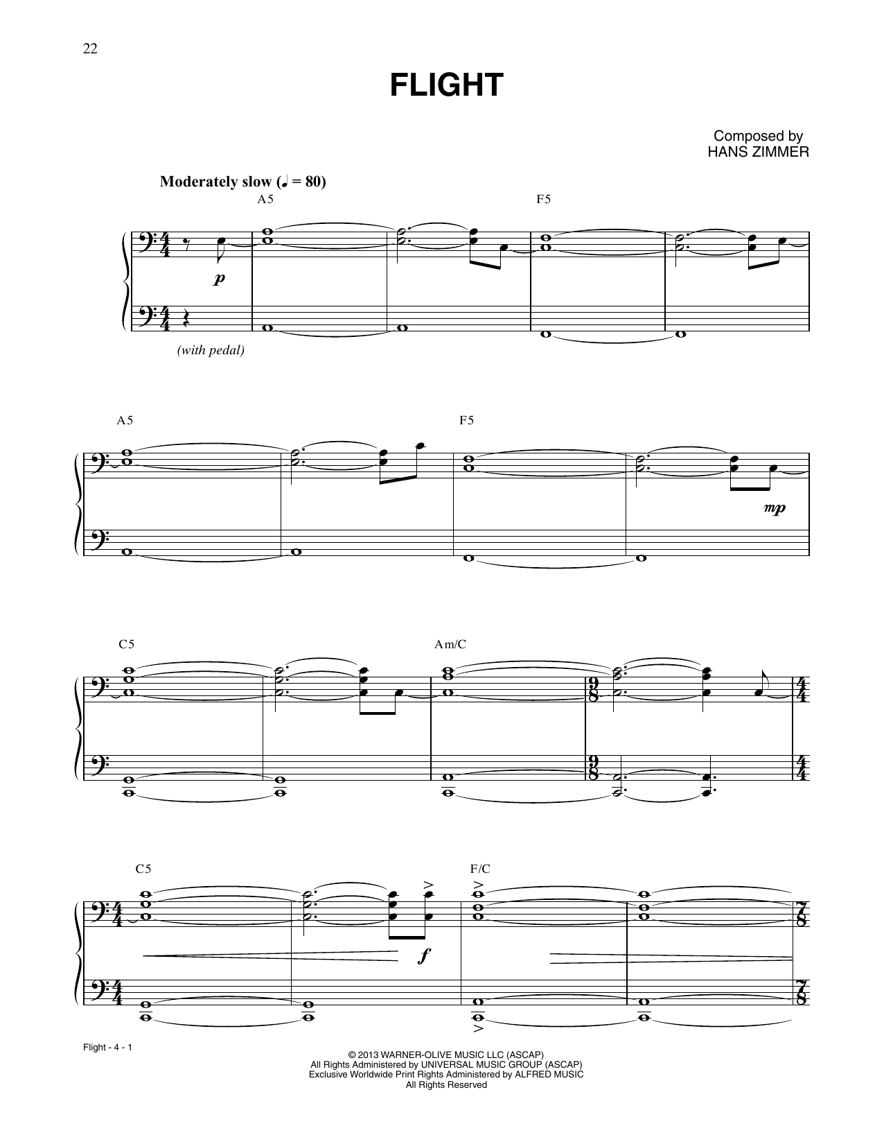 Hans Zimmer Flight (from Man Of Steel) Sheet Music Notes & Chords for Piano Solo - Download or Print PDF