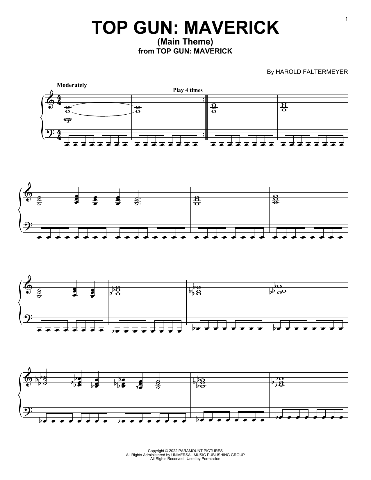 Hans Zimmer, Harold Faltermeyer, Lady Gaga & Lorne Balfe Top Gun: Maverick (Main Theme) Sheet Music Notes & Chords for Piano Solo - Download or Print PDF