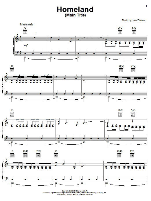 Hans Zimmer Homeland (Main Title) Sheet Music Notes & Chords for Piano, Vocal & Guitar (Right-Hand Melody) - Download or Print PDF Hans Zimmer Homeland (Main Title) Sheet Music Notes & Chords for Piano, Vocal & Guitar (Right-Hand Melody) - Download or Print PDF