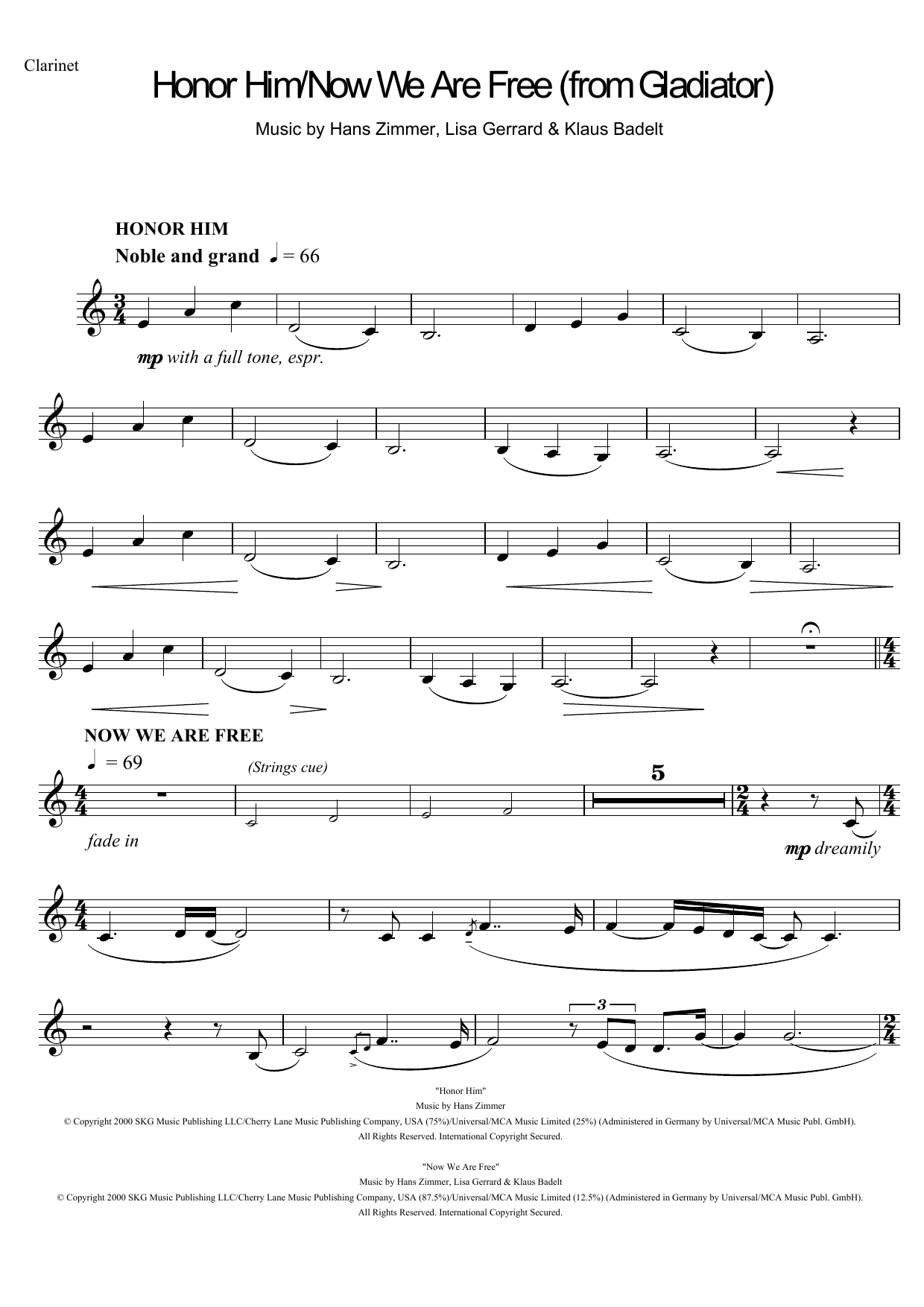 Hans Zimmer Honor Him/Now We Are Free (from Gladiator) Sheet Music Notes & Chords for Violin - Download or Print PDF
