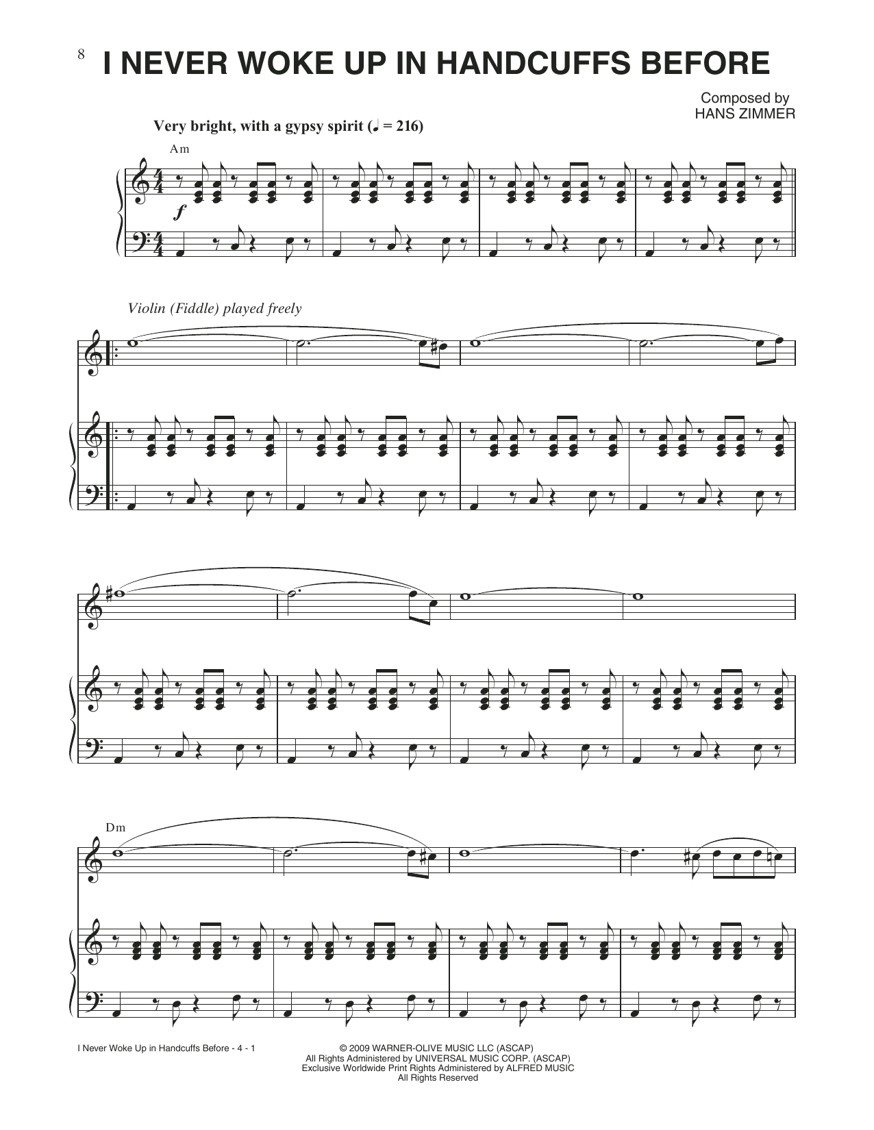 Hans Zimmer I Never Woke Up In Handcuffs Before (from Sherlock Holmes) Sheet Music Notes & Chords for Piano Solo - Download or Print PDF