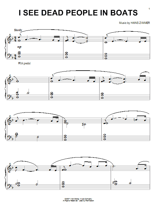 Hans Zimmer I See Dead People In Boats (from Pirates Of The Caribbean: At World's End) Sheet Music Notes & Chords for Easy Piano - Download or Print PDF
