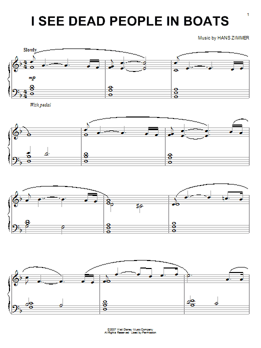 Hans Zimmer I See Dead People In Boats (from Pirates Of The Caribbean: At World's End) Sheet Music Notes & Chords for Piano - Download or Print PDF