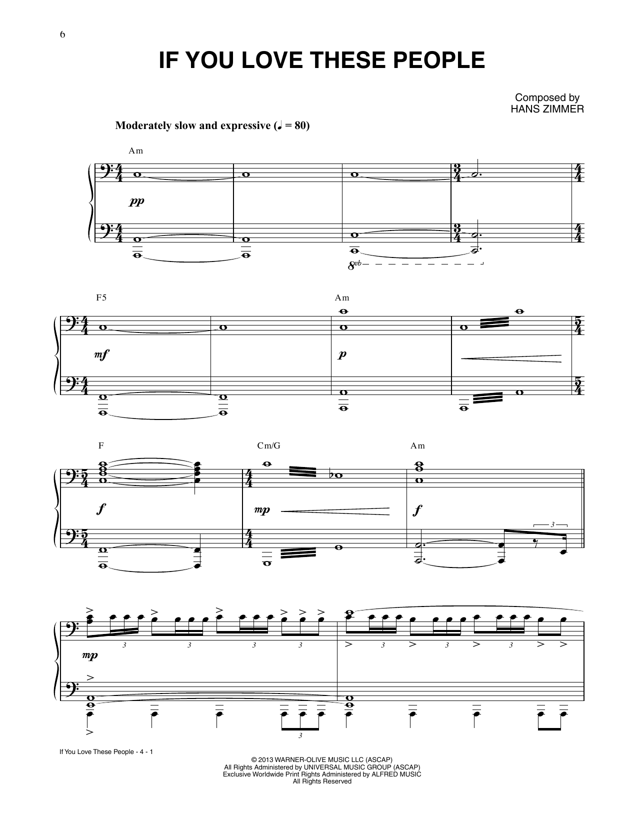 Hans Zimmer If You Love These People (from Man Of Steel) Sheet Music Notes & Chords for Piano Solo - Download or Print PDF