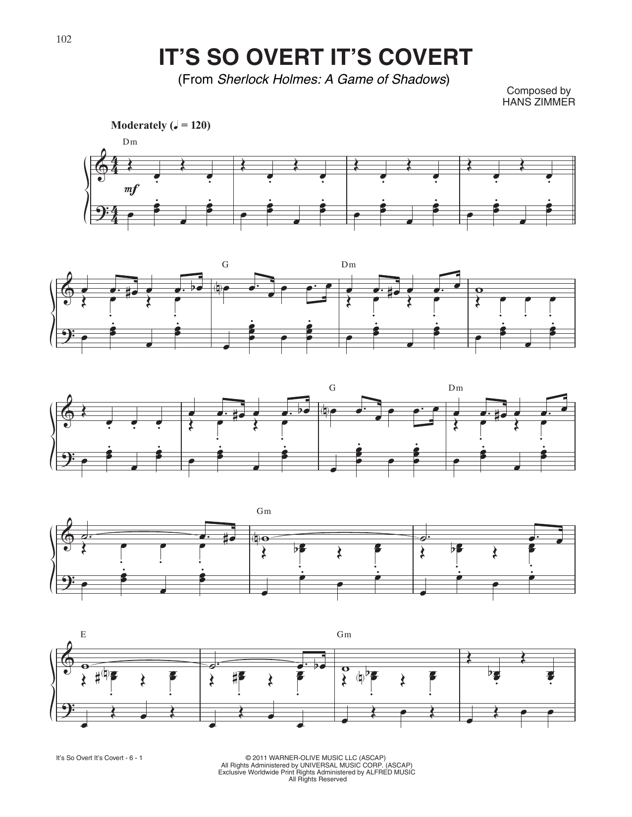 Hans Zimmer It's So Overt It's Covert (from Sherlock Holmes: A Game Of Shadows) Sheet Music Notes & Chords for Piano Solo - Download or Print PDF