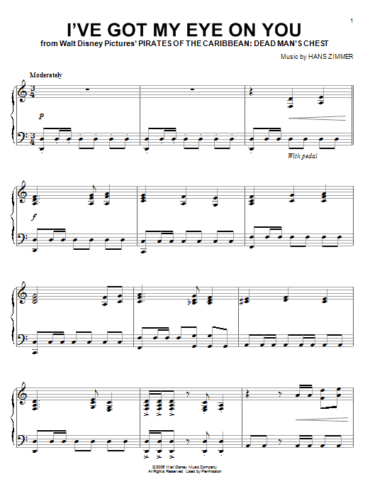 Hans Zimmer I've Got My Eye On You (from Pirates Of The Caribbean: Dead Man's Chest) Sheet Music Notes & Chords for Easy Guitar Tab - Download or Print PDF