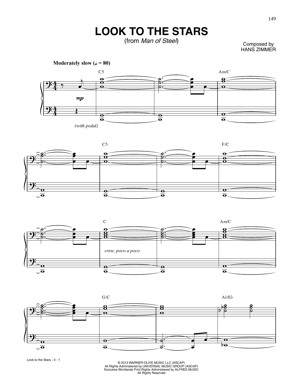 Hans Zimmer Look To The Stars (from Man Of Steel) Sheet Music Notes & Chords for Piano Solo - Download or Print PDF