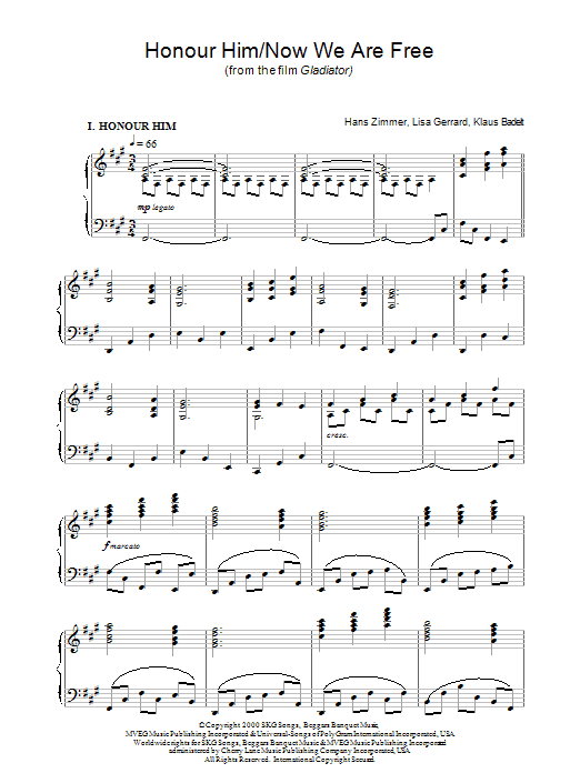 Hans Zimmer Now We Are Free (from Gladiator) Sheet Music Notes & Chords for Piano - Download or Print PDF