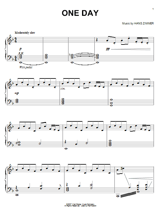 Hans Zimmer One Day (from Pirates Of The Caribbean: At World's End) Sheet Music Notes & Chords for Easy Piano - Download or Print PDF
