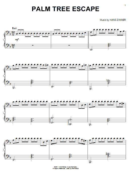 Hans Zimmer Palm Tree Escape Sheet Music Notes & Chords for Easy Piano - Download or Print PDF