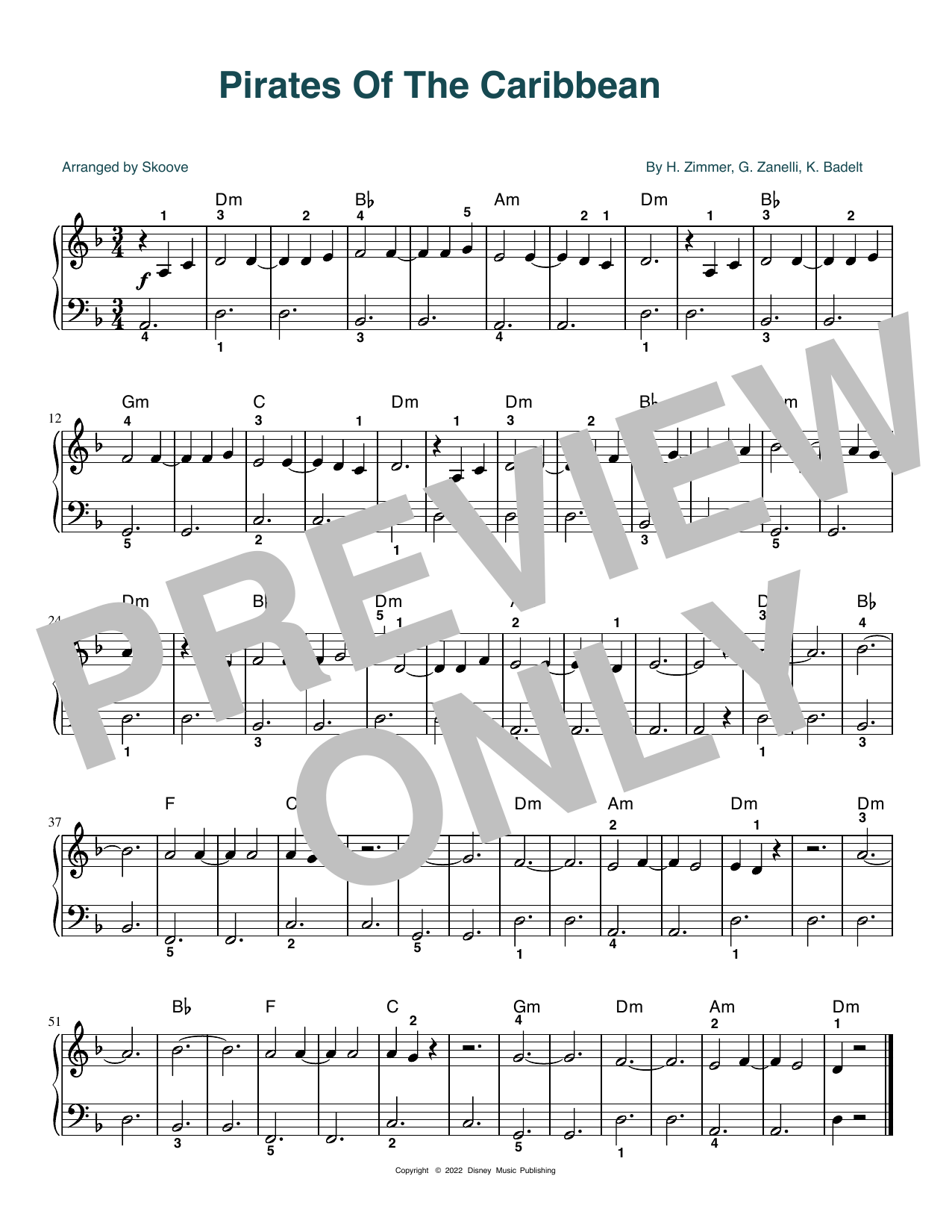 Hans Zimmer Pirates Of The Caribbean (arr. Skoove) Sheet Music Notes & Chords for Easy Piano - Download or Print PDF