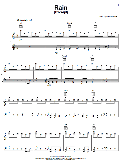Hans Zimmer Rain Sheet Music Notes & Chords for Piano, Vocal & Guitar (Right-Hand Melody) - Download or Print PDF Hans Zimmer Rain Sheet Music Notes & Chords for Piano, Vocal & Guitar (Right-Hand Melody) - Download or Print PDF