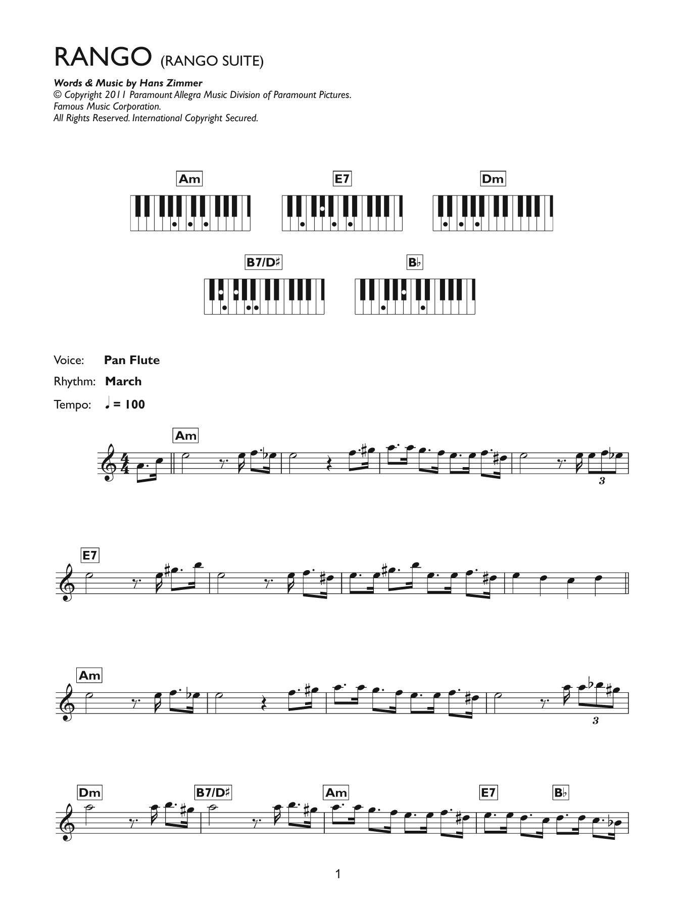 Hans Zimmer Rango Suite Sheet Music Notes & Chords for Keyboard - Download or Print PDF