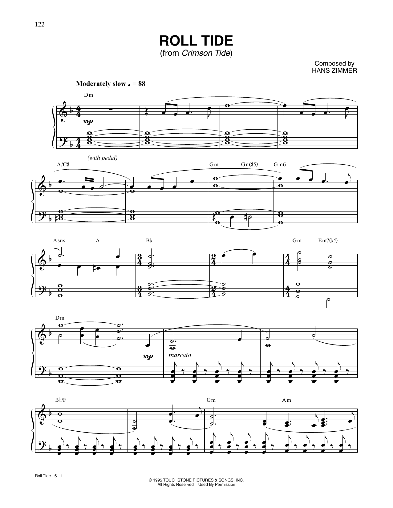 Hans Zimmer Roll Tide (from Crimson Tide) Sheet Music Notes & Chords for Piano Solo - Download or Print PDF