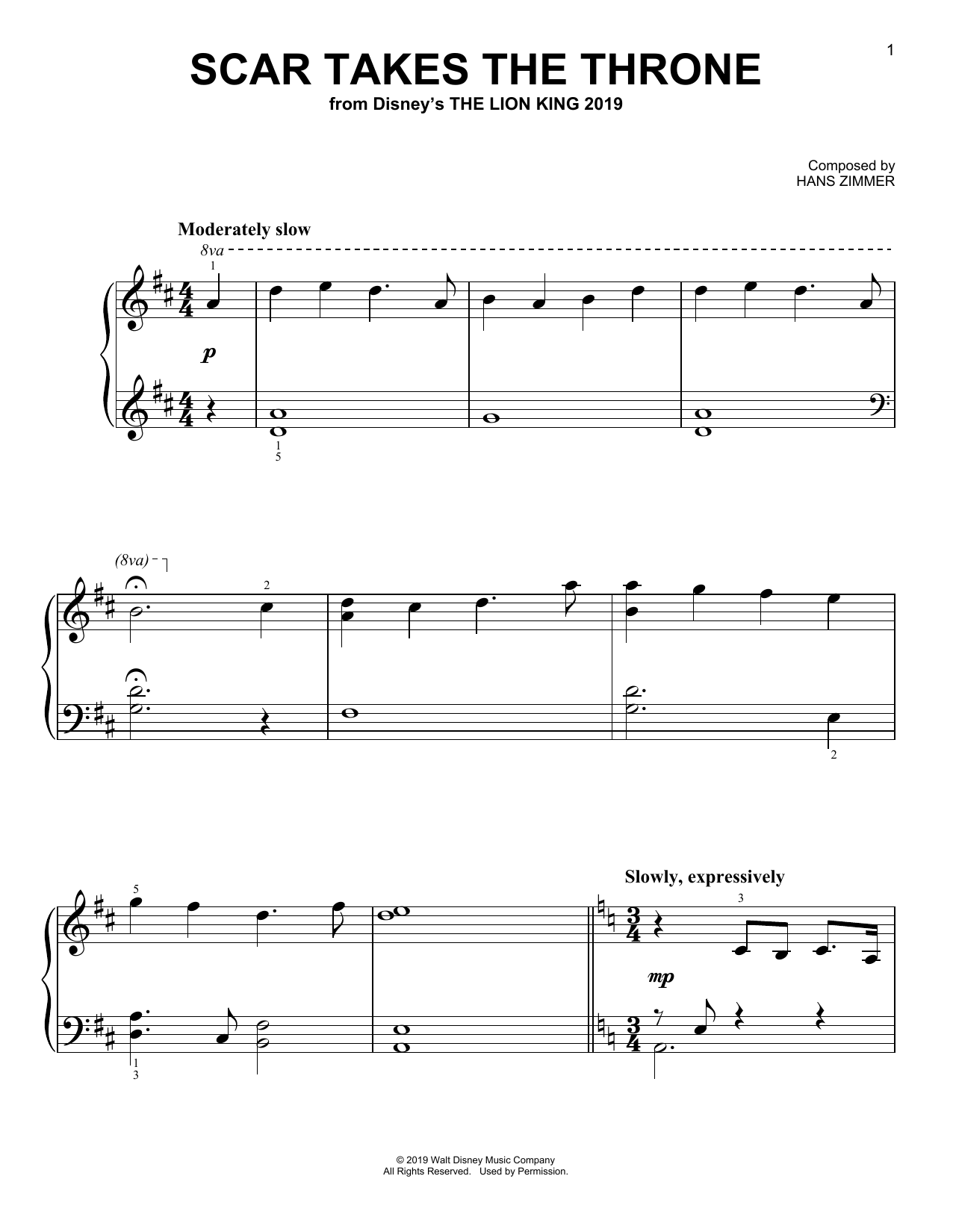Hans Zimmer Scar Takes The Throne (from The Lion King 2019) Sheet Music Notes & Chords for Easy Piano - Download or Print PDF