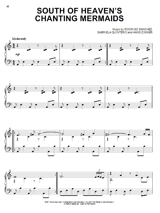 Hans Zimmer South Of Heaven's Chanting Mermaids Sheet Music Notes & Chords for Easy Piano - Download or Print PDF