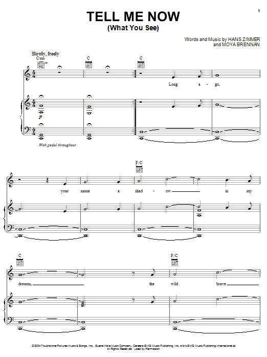 Hans Zimmer Tell Me Now (What You See) (from King Arthur) Sheet Music Notes & Chords for Piano - Download or Print PDF