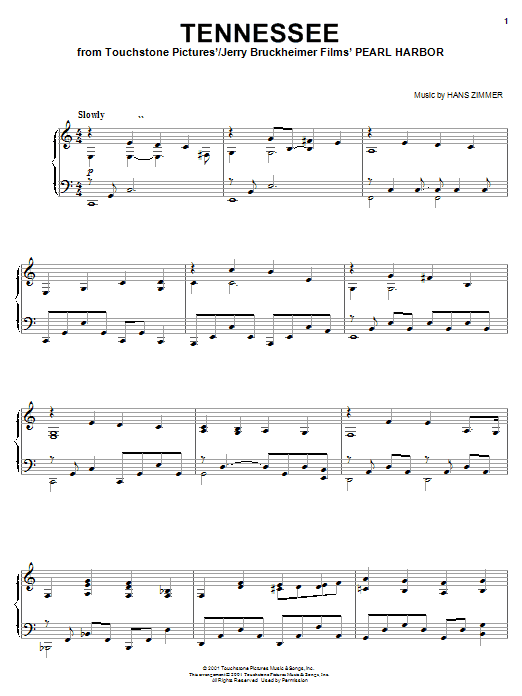 Hans Zimmer Tennessee sheet music notes and chords. Download Printable PDF.