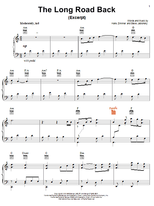 Hans Zimmer The Long Road Back Sheet Music Notes & Chords for Piano, Vocal & Guitar (Right-Hand Melody) - Download or Print PDF Hans Zimmer The Long Road Back Sheet Music Notes & Chords for Piano, Vocal & Guitar (Right-Hand Melody) - Download or Print PDF