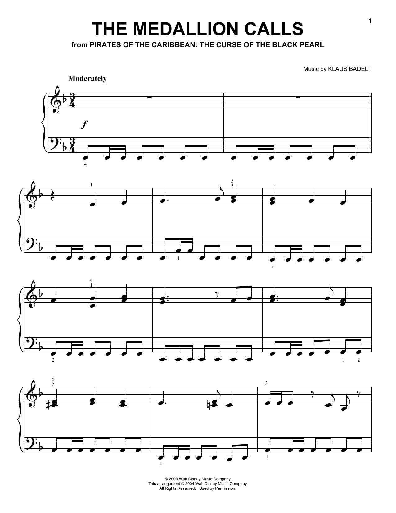 Hans Zimmer The Medallion Calls Sheet Music Notes & Chords for Easy Piano - Download or Print PDF