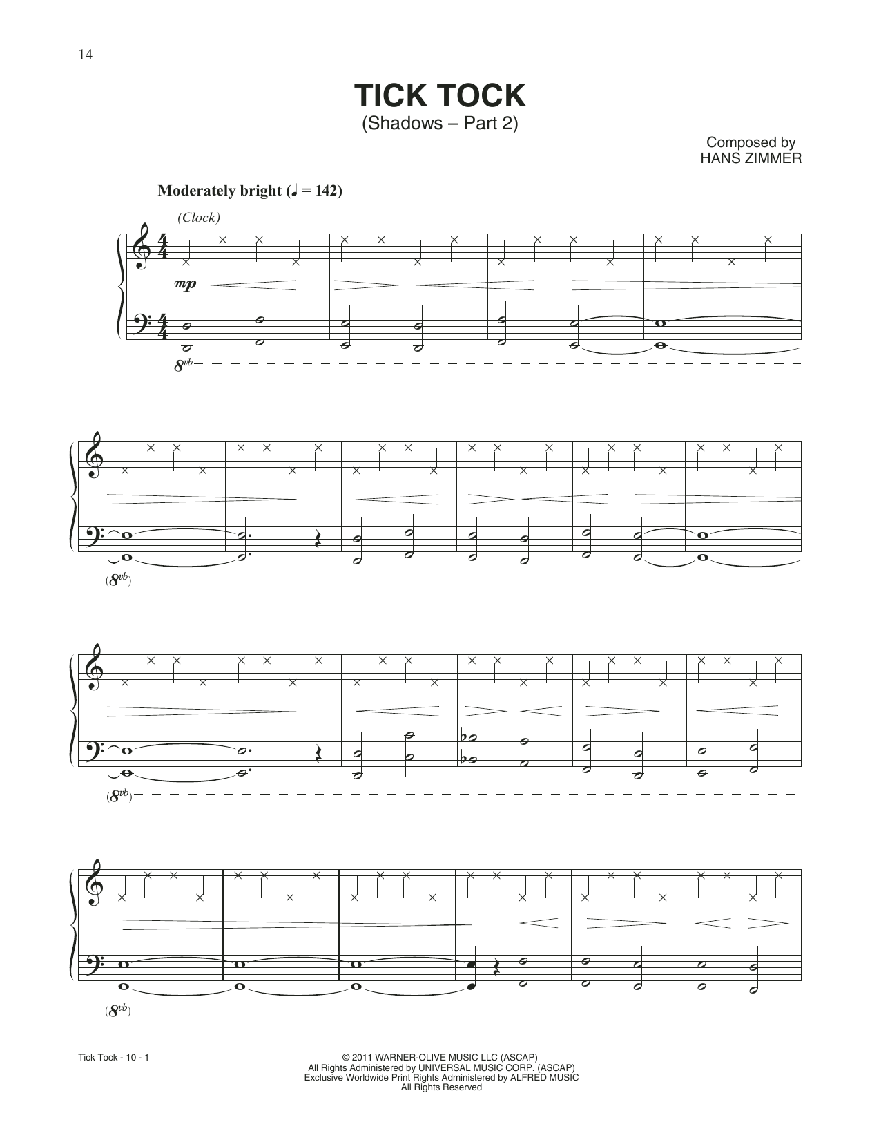 Hans Zimmer Tick Tock - Shadows: Pt. 2 (from Sherlock Holmes: A Game Of Shadows) Sheet Music Notes & Chords for Piano Solo - Download or Print PDF