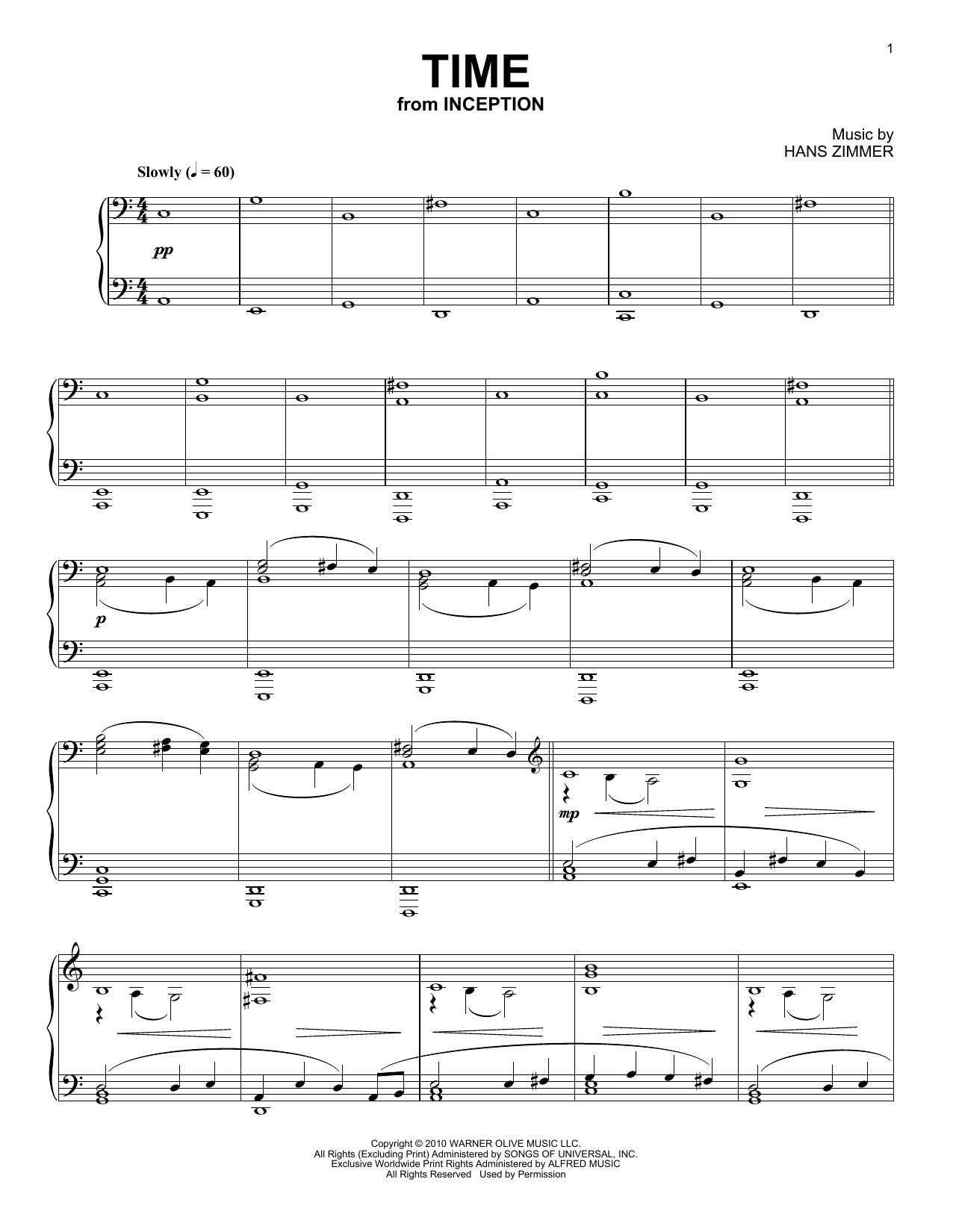 Hans Zimmer Time (from Inception) Sheet Music Notes & Chords for Piano Solo - Download or Print PDF