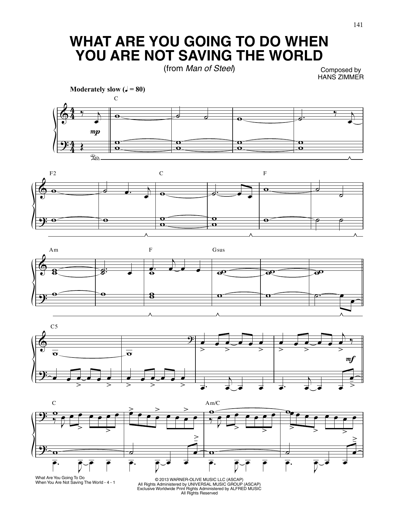 Hans Zimmer What Are You Going To Do When You Are Not Saving The World? (from Man Of Steel) Sheet Music Notes & Chords for Piano Solo - Download or Print PDF