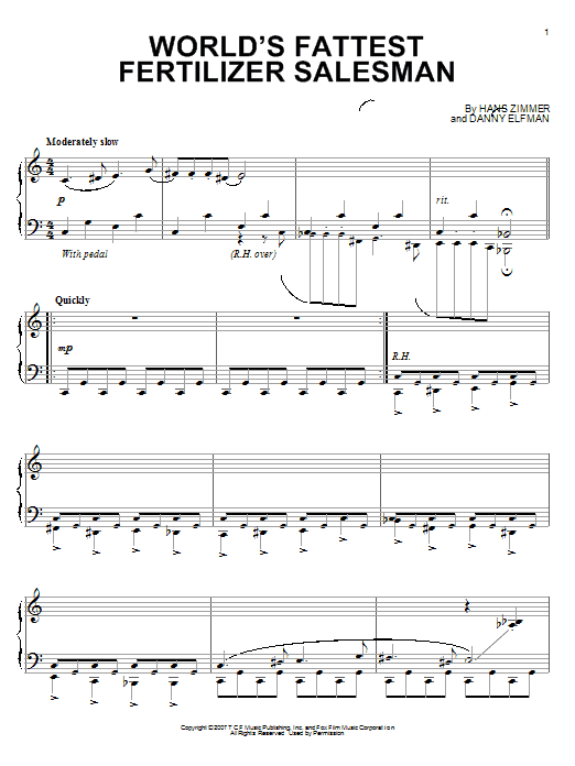 Hans Zimmer World's Fattest Fertilizer Salesman Sheet Music Notes & Chords for Piano - Download or Print PDF