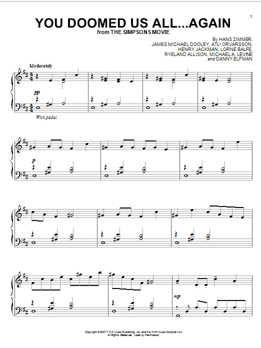 Hans Zimmer You Doomed Us All...Again Sheet Music Notes & Chords for Piano Solo - Download or Print PDF