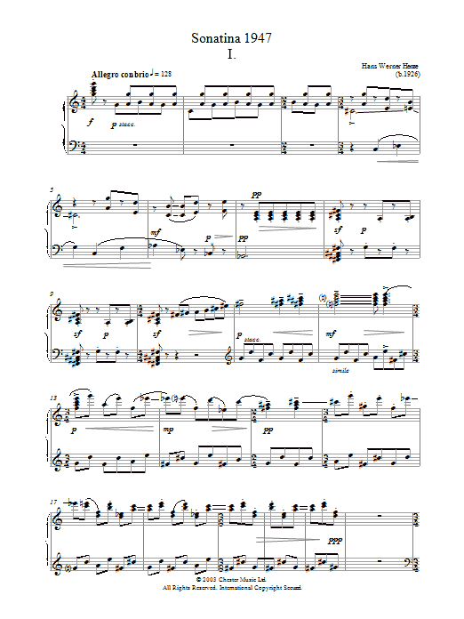 Preview Hans Werner Henze Sonatina 1947 Classical sheet music, notes and chords for Piano, SKU: 37404 Sonatina 1947 sheet music