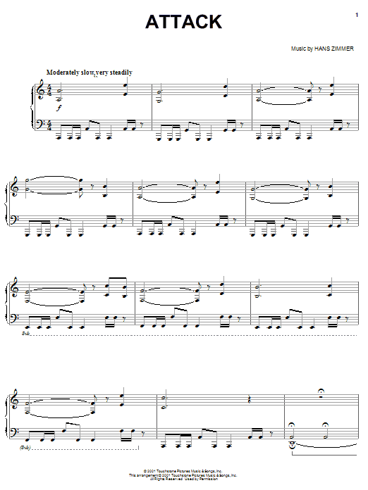 Preview Hans Zimmer Attack Film and TV sheet music, notes and chords for Piano, SKU: 58285 Attack sheet music