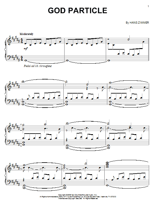 Preview Hans Zimmer God Particle Film and TV sheet music, notes and chords for Piano, SKU: 71632 God Particle sheet music