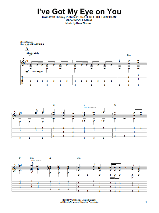 Preview Hans Zimmer I've Got My Eye On You Film and TV sheet music, notes and chords for Easy Guitar Tab, SKU: 72187 I've Got My Eye On You sheet music