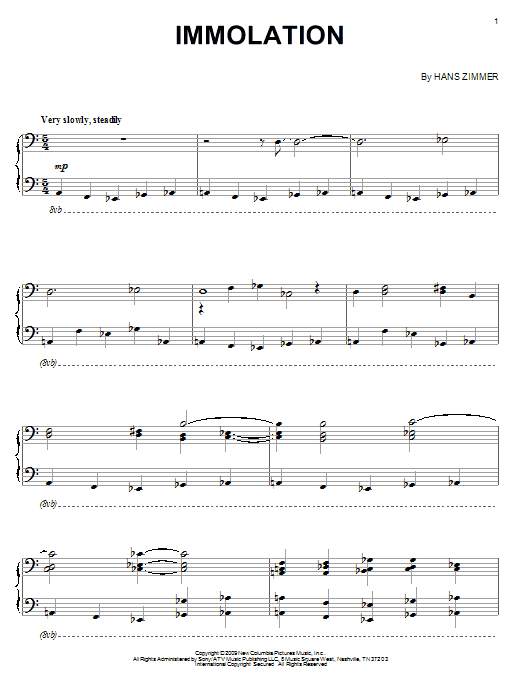 Preview Hans Zimmer Immolation Film and TV sheet music, notes and chords for Piano, SKU: 71631 Immolation sheet music
