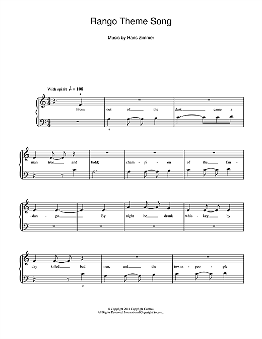 Rango Theme Song sheet music