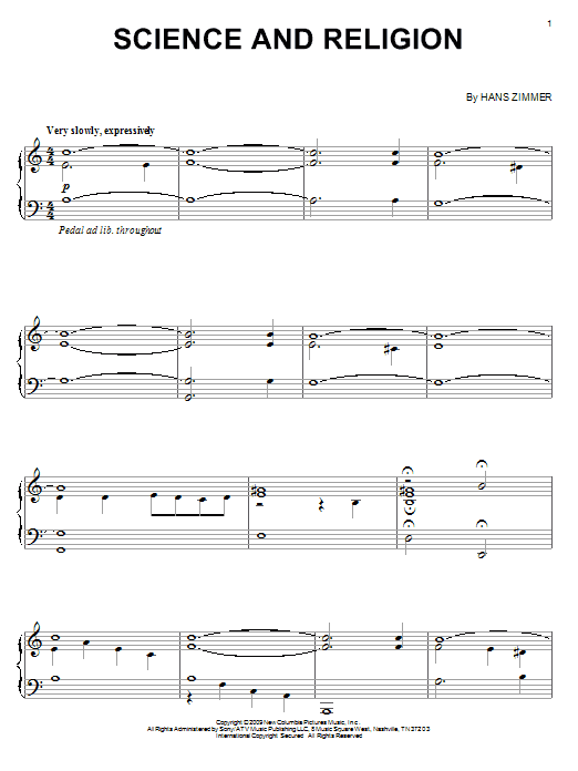 Preview Hans Zimmer Science And Religion Film and TV sheet music, notes and chords for Piano, SKU: 71630 Science And Religion sheet music