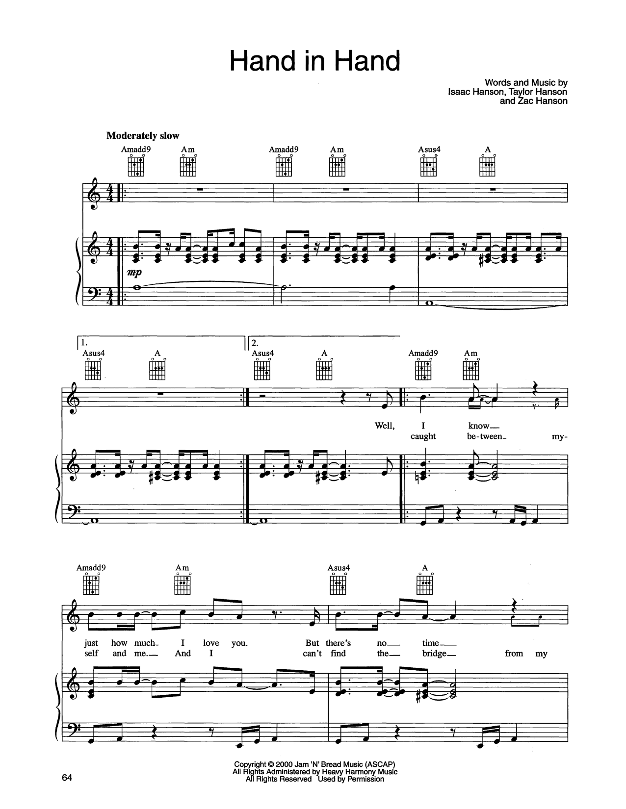 Hanson Hand In Hand Sheet Music Notes & Chords for Piano, Vocal & Guitar Chords (Right-Hand Melody) - Download or Print PDF