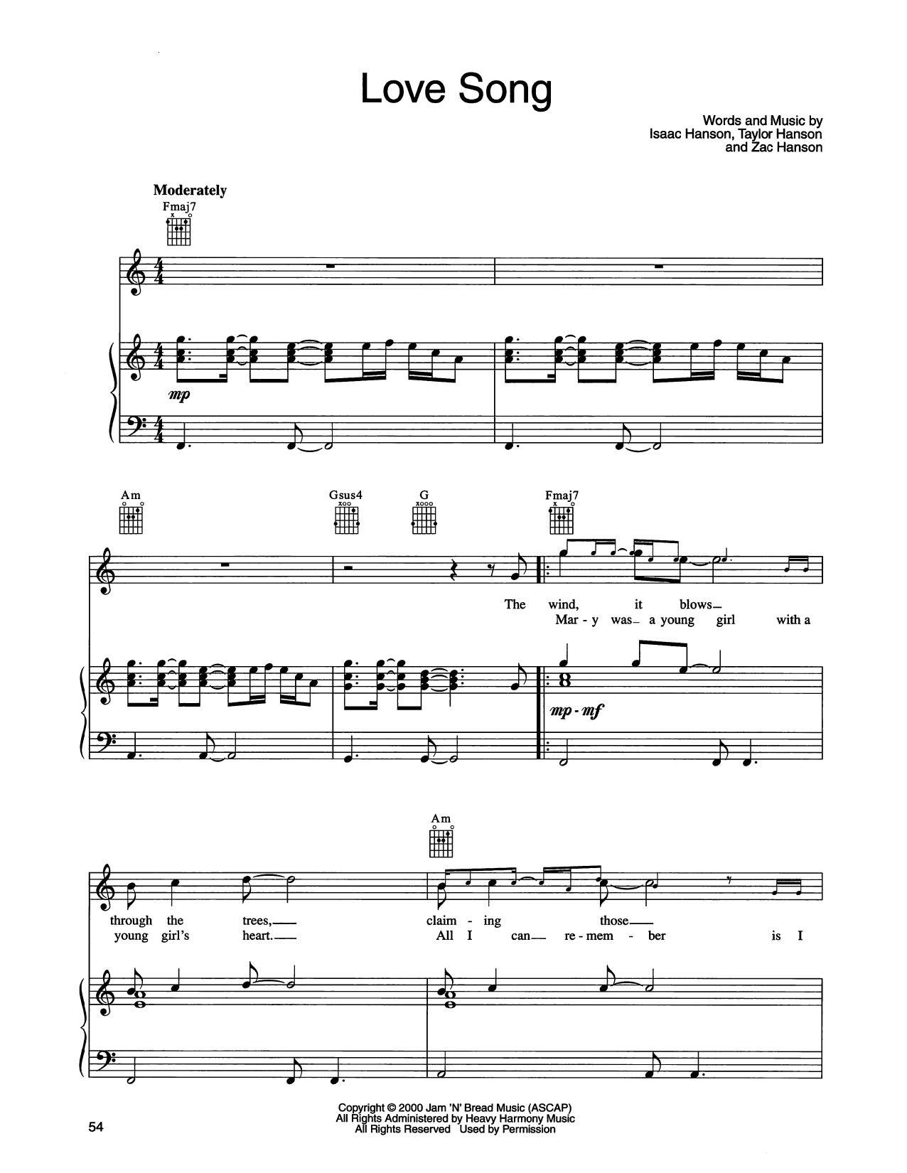 Hanson Love Song Sheet Music Notes & Chords for Piano, Vocal & Guitar Chords (Right-Hand Melody) - Download or Print PDF
