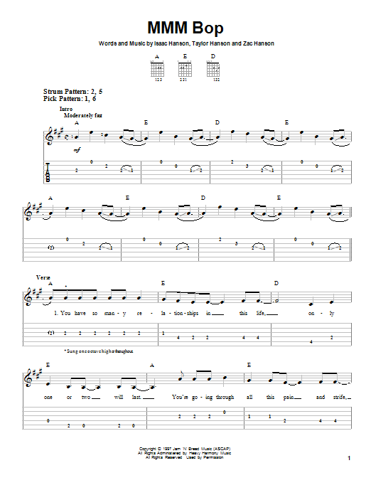 Hanson MMM Bop Sheet Music Notes & Chords for Piano, Vocal & Guitar (Right-Hand Melody) - Download or Print PDF