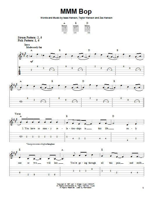 Preview Hanson MMM Bop Rock sheet music, notes and chords for Ukulele with strumming patterns, SKU: 163126 MMM Bop sheet music